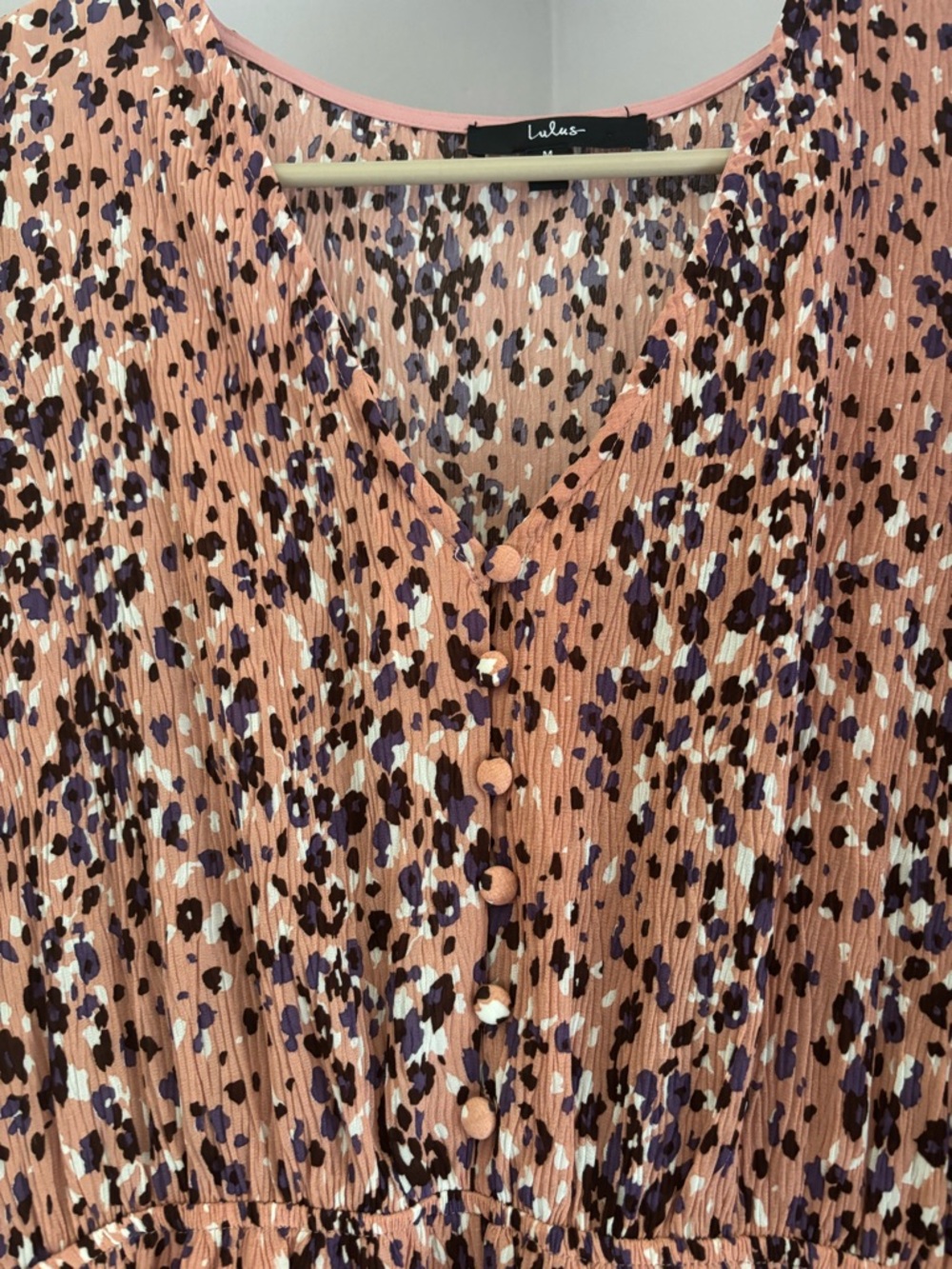 Lulu's Pink Speckled V-Neck Ruffle Mini Dress - Picture 3 of 4
